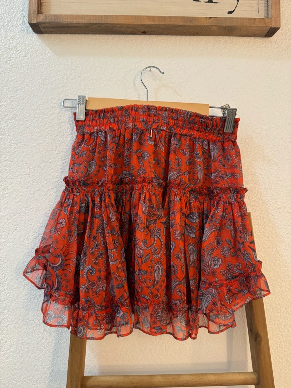 Misa Los Angeles Red Paisley Ruffle Mini Skirt - Picture 6 of 8